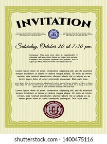 Yellow Formal invitation. Perfect design. Customizable, Easy to edit and change colors. Complex background. 