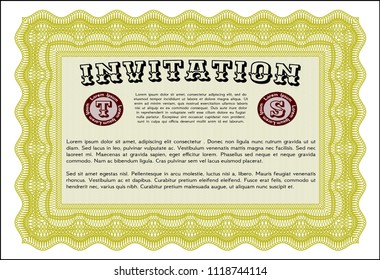 Yellow Formal invitation. Printer friendly. Customizable, Easy to edit and change colors. Retro design. 