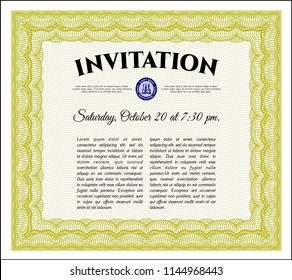 Yellow Formal invitation. Printer friendly. Nice design. Vector illustration. 