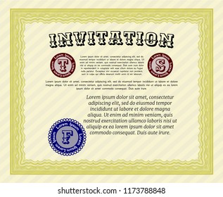 Yellow Formal invitation. Printer friendly. Superior design. Vector illustration. 