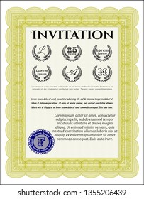 Yellow Formal invitation. Printer friendly. Detailed. Lovely design. 
