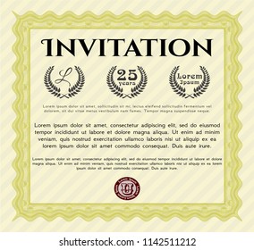 Yellow Formal invitation. With quality background. Detailed. Money design. 