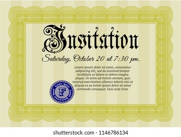 Yellow Formal invitation. With quality background. Vector illustration. Lovely design. 