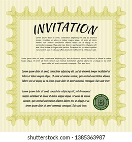 Yellow Formal invitation. With quality background. Detailed. Lovely design. 