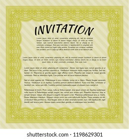 Yellow Formal invitation. Retro design. Detailed. With linear background. 