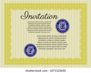 Yellow Formal invitation. Sophisticated design. Detailed. With great quality guilloche pattern. 