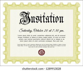 Yellow Formal invitation. Sophisticated design. Detailed. With quality background. 