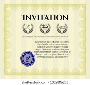 Yellow Formal invitation. Sophisticated design. Detailed. With complex background. 