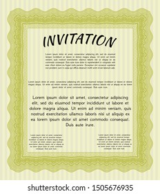 Yellow Formal invitation. Sophisticated design. With great quality guilloche pattern. Detailed. 
