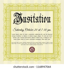 Yellow Formal invitation. Superior design. With linear background. Detailed. 