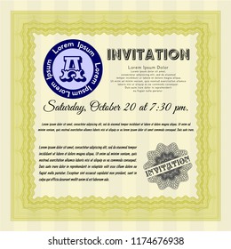 Yellow Formal invitation. Superior design. With background. Customizable, Easy to edit and change colors. 