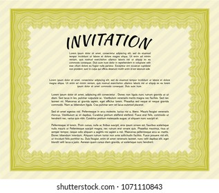  Yellow Formal invitation template. Artistry design. Customizable, Easy to edit and change colors. With complex linear background. 