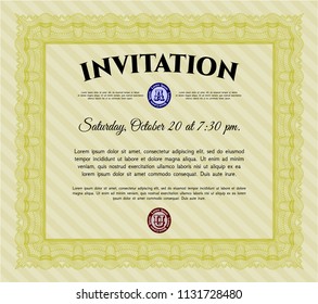 Yellow Formal invitation template. Artistry design. With complex linear background. Customizable, Easy to edit and change colors. 