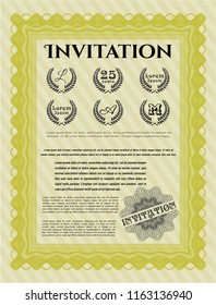Yellow Formal invitation template. Artistry design. With guilloche pattern and background. Customizable, Easy to edit and change colors. 