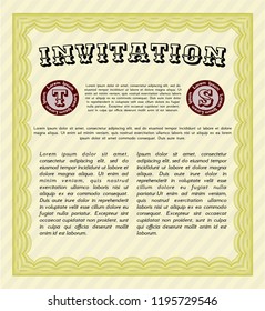 Yellow Formal invitation template. Artistry design. With background. Vector illustration. 