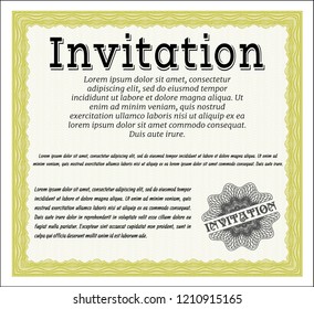 Yellow Formal invitation template. Artistry design. Customizable, Easy to edit and change colors. With guilloche pattern. 