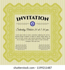 Yellow Formal invitation template. With background. Detailed. Excellent design. 
