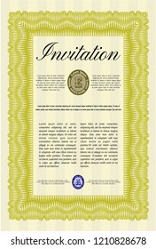 Yellow Formal invitation template. With background. Nice design. Detailed. 