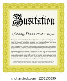 Yellow Formal invitation template. With background. Vector illustration. Money Pattern design. 