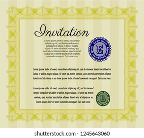 Yellow Formal invitation template. With background. Sophisticated design. Customizable, Easy to edit and change colors. 