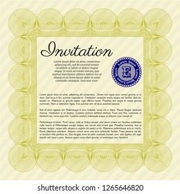 Yellow Formal invitation template. With background. Superior design. Customizable, Easy to edit and change colors. 