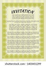 Yellow Formal invitation template. With background. Elegant design. Detailed. 