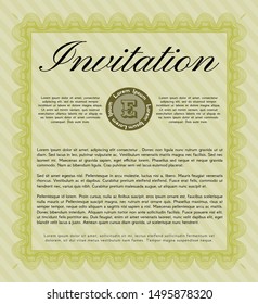 Yellow Formal invitation template. With background. Vector illustration. Retro design. 
