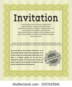 Yellow Formal invitation template. With background. Detailed. Beauty design. 