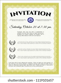 Yellow Formal invitation template. Beauty design. With guilloche pattern and background. Customizable, Easy to edit and change colors. 