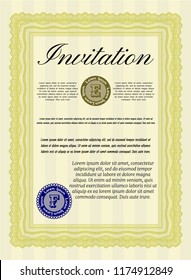 Yellow Formal invitation template. Beauty design. Detailed. Printer friendly. 
