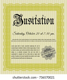 Yellow Formal invitation template. Beauty design. With guilloche pattern and background. Detailed. 