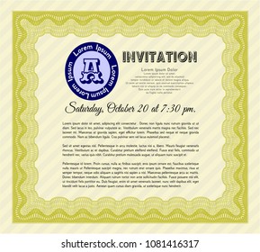 Yellow Formal invitation template. With complex background. Vector illustration. Money design. 