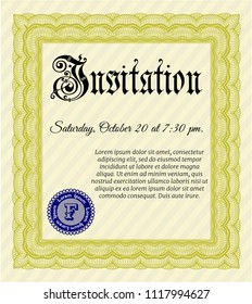 Yellow Formal invitation template. With complex background. Artistry design. Customizable, Easy to edit and change colors. 