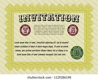Yellow Formal invitation template. With complex background. Perfect design. Customizable, Easy to edit and change colors. 