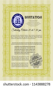 Yellow Formal invitation template. With complex linear background. Money style design. Customizable, Easy to edit and change colors. 