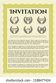 Yellow Formal invitation template. Complex background. Vector illustration. Cordial design. 