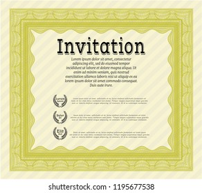 Yellow Formal invitation template. With complex background. Excellent design. Customizable, Easy to edit and change colors. 