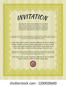 Yellow Formal invitation template. With complex linear background. Customizable, Easy to edit and change colors. Nice design. 