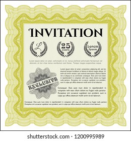 Yellow Formal invitation template. Complex background. Customizable, Easy to edit and change colors. Money Pattern design. 