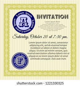 Yellow Formal invitation template. Complex background. Retro design. Detailed. 