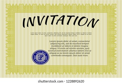 Yellow Formal invitation template. With complex background. Excellent design. Customizable, Easy to edit and change colors. 