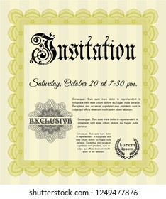 Yellow Formal invitation template. With complex linear background. Vector illustration. Money style design. 