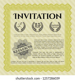 Yellow Formal invitation template. With complex linear background. Customizable, Easy to edit and change colors. Money design. 