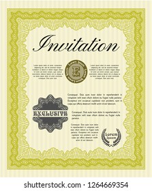 Yellow Formal invitation template. With complex background. Vector illustration. Money Pattern. 