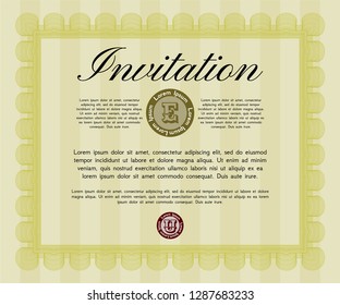 Yellow Formal invitation template. With complex background. Customizable, Easy to edit and change colors. Retro design. 