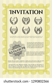Yellow Formal invitation template. Complex background. Good design. Vector illustration. 