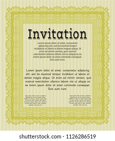 Yellow Formal invitation template. Cordial design. Vector illustration. With great quality guilloche pattern. 