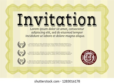 Yellow Formal invitation template. Cordial design. With linear background. Customizable, Easy to edit and change colors. 