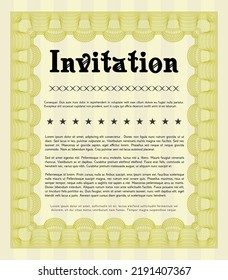 Yellow Formal invitation template. Cordial design. With complex background.  