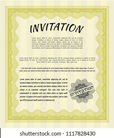 Yellow Formal invitation template. Customizable, Easy to edit and change colors. With complex linear background. Perfect design. 